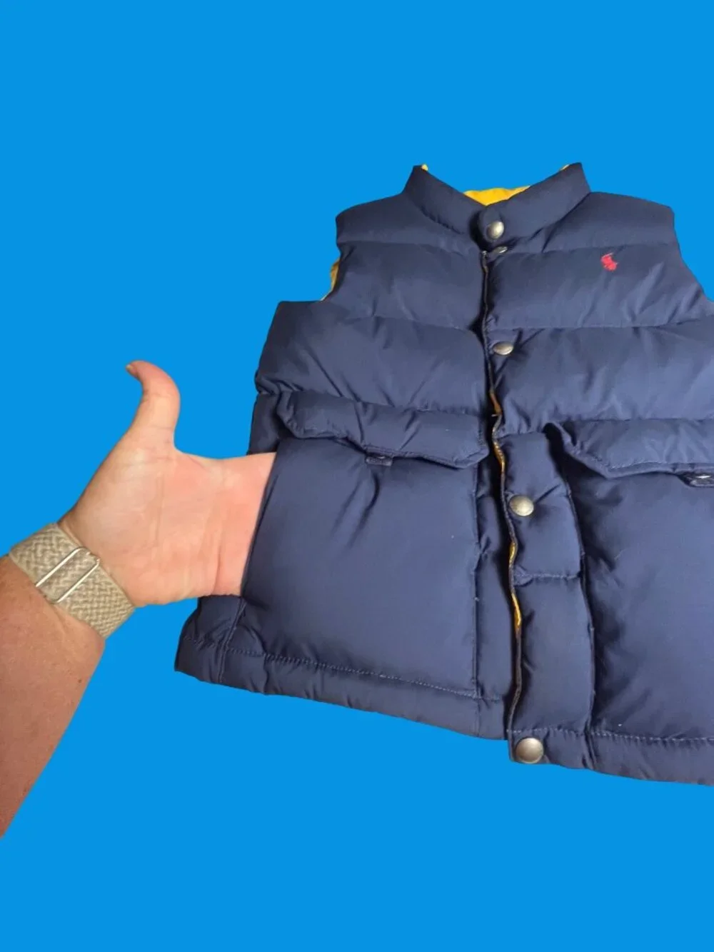 Polo Ralph Lauren Kids Reversible Puffer Vest Down Fill Blue & Yellow 7 crest